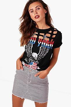Boohoo Petite Emily Print Front Cut Out Oversize T-shirt