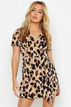Boohoo Petite Leopard Print Woven Wrap Dress