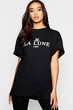 Boohoo Oversized La Lune Slogan T-shirt