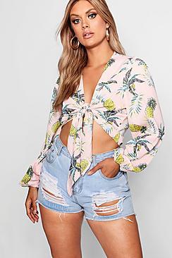 Boohoo Plus Lorna Pineapple Tie Print Top