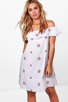 Boohoo Plus Tia Star Embroidered Off The Shoulder Dress