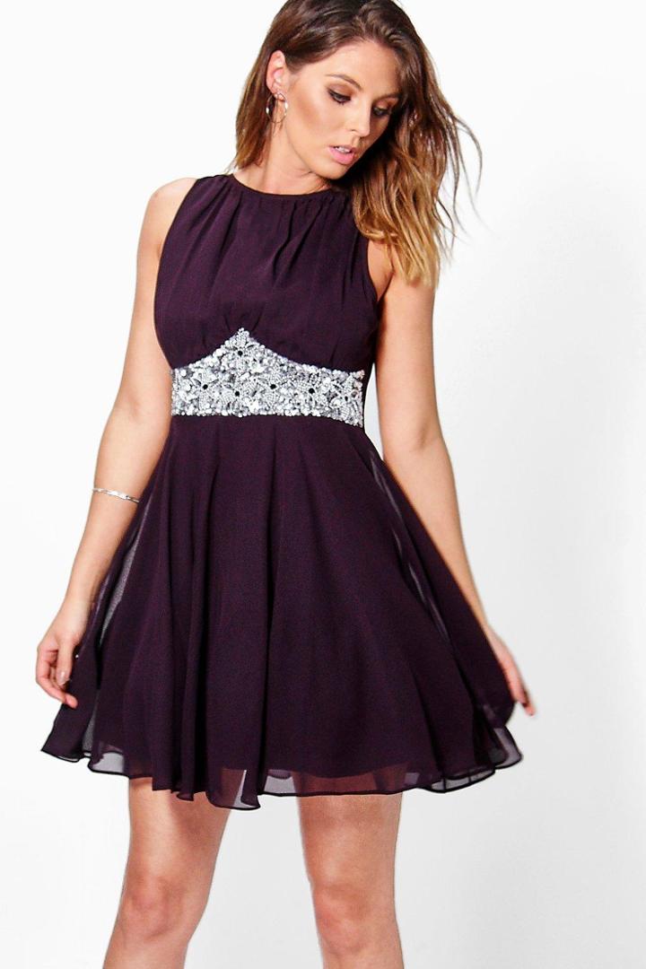Boohoo Boutique Asha Embellished Prom Dress Aubergine