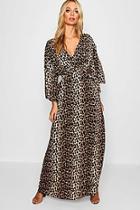 Boohoo Leopard Print Maxi Kimono Sleeve Dress