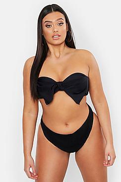 Boohoo Plus Textured Bow Bandeau High Waist Bikini