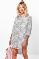 Boohoo Lorna Snake Print Shirt Dress White