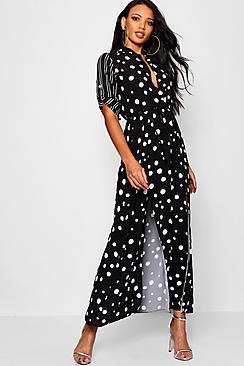 Boohoo Collarless Mix Print Maxi Shirt Dress