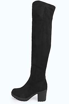 Boohoo Ella Stretch Over Knee Cleated Boot
