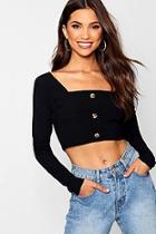 Boohoo Long Sleeve Horn Button Crop