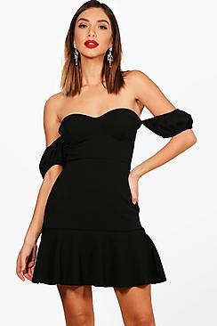 Boohoo Celestia Cup Detail Drop Hem Mini Dress