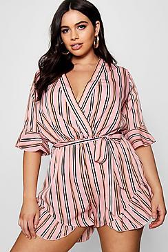 Boohoo Plus Ellie Stripe Wrap Playsuit