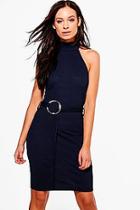 Boohoo Tara Textured High Neck Ring Bodycon Dress