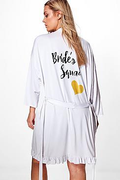 Boohoo Plus Tara Bride Squad Ruffle Hem Bridal Robe