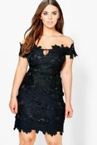 Boohoo Plus Lisa Bardot Floral Applique Dress Black