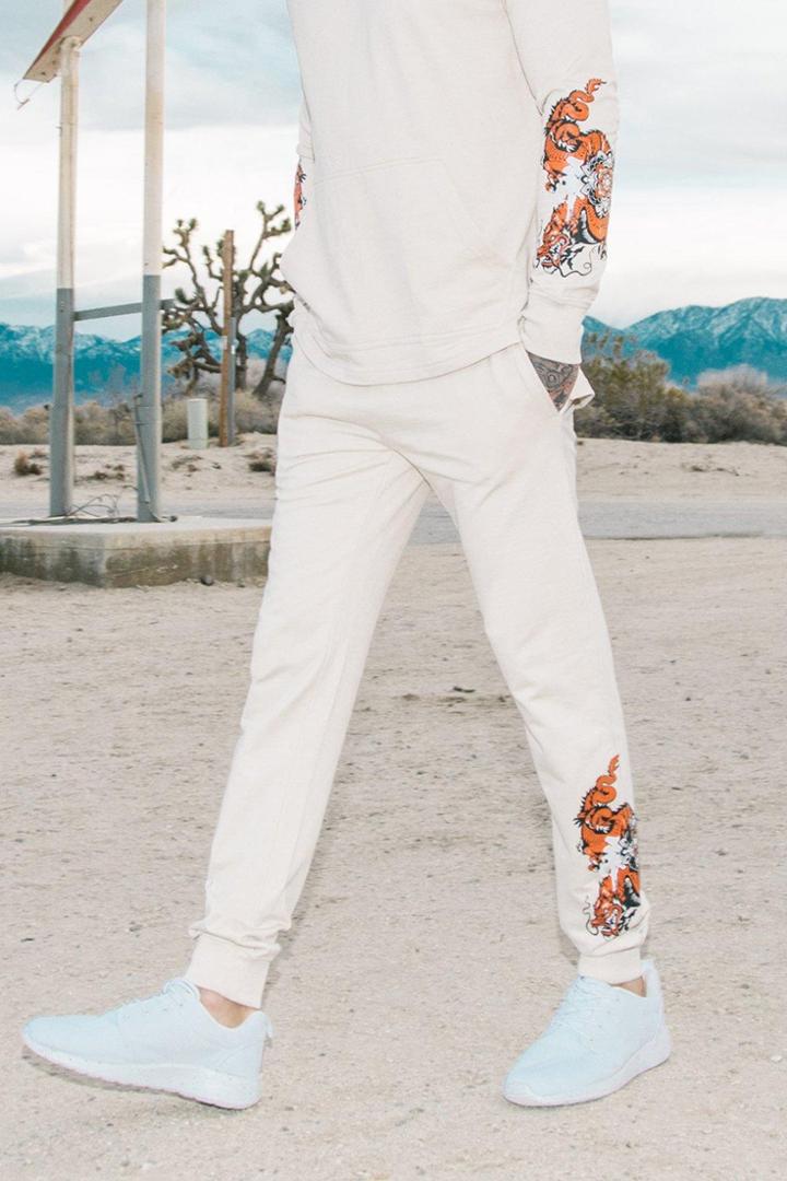 Boohoo Skinny Fit Dragon Print Joggers Stone