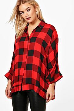 Boohoo Ella Check Oversized Swing Shirt