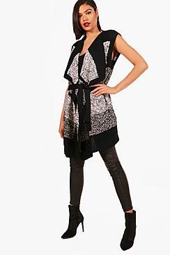 Boohoo Katie Marl Mixed Stripe Waterfall Cardigan