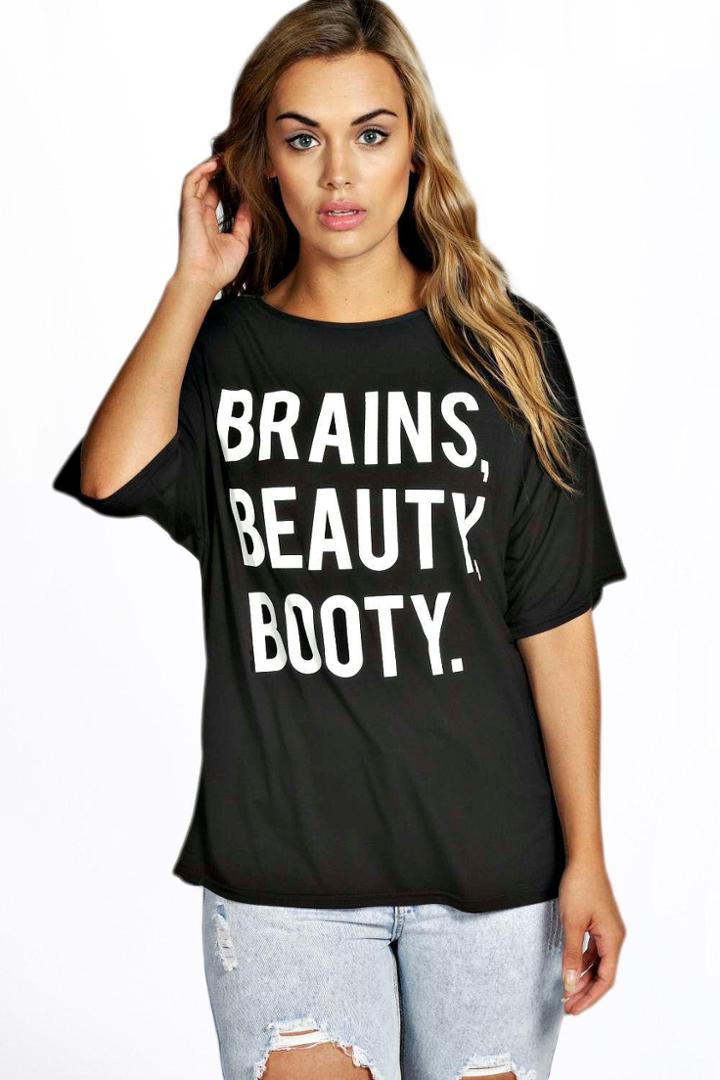 Boohoo Plus Tara Oversized Slogan Tee Black