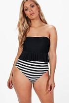 Boohoo Plus Charlotte Peplum Stripe Swimsuit