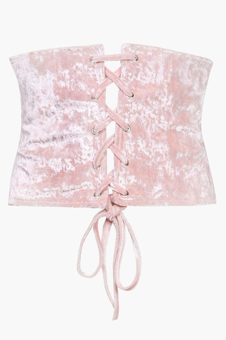 Boohoo Plus Leanne Velvet Lace Up Corset Nude