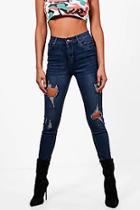 Boohoo High Rise Distressed Knee Skinny Jeans