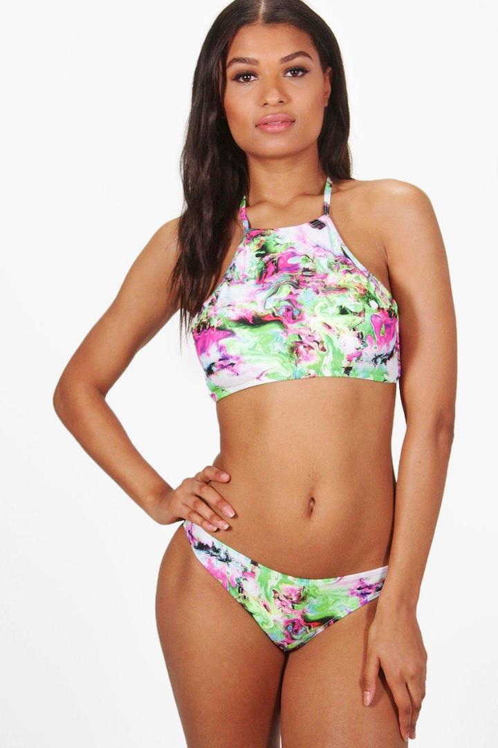Boohoo Marble Print Cropped Bikini Multi