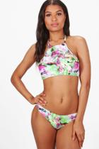 Boohoo Marble Print Cropped Bikini Multi