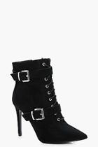 Boohoo Alexis Lace Up Double Buckle Pointed Shoe Boot