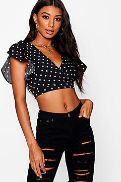 Boohoo Polka Dot Ruffle Zip Back Crop
