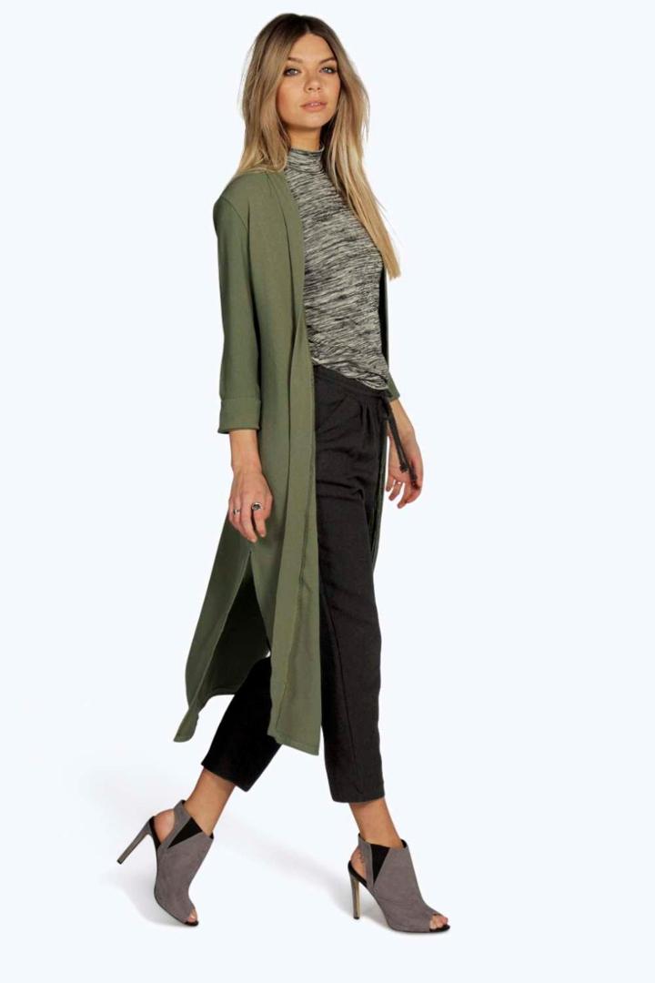 Boohoo Isabella Turn Up Cuff Duster Coat Khaki
