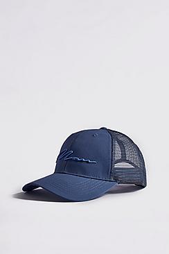 Boohoo 3d Man Script Embroidered Man Trucker Cap
