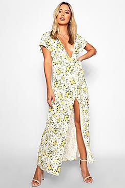 Boohoo Petite Poppy Belted Plunge Maxi Dress