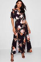 Boohoo Collarless Woven Floral Maxi Shirt Dress