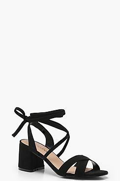 Boohoo Ava Cross Strap Ankle Wrap Block Heels