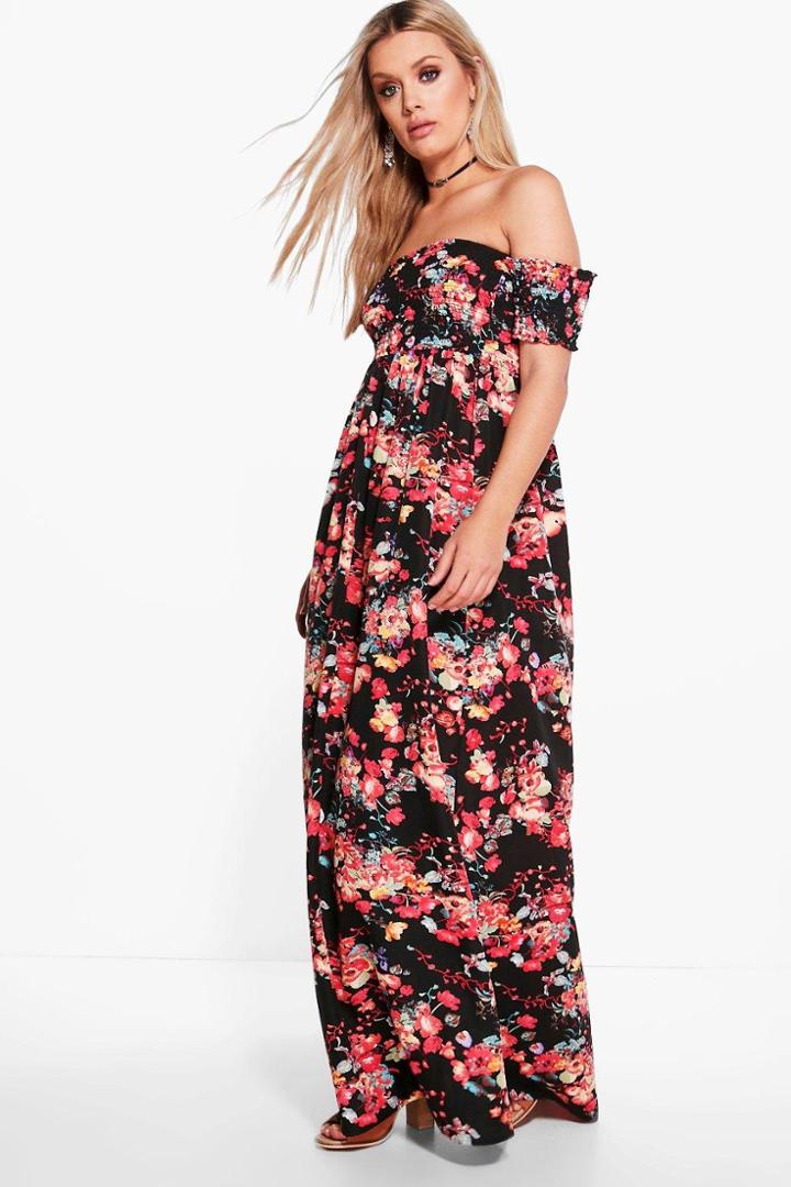 Boohoo Plus Cara Off The Shoulder Floral Maxi Dress Multi