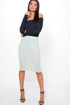 Boohoo Emily Soft Touch Rib Midi Skirt Sage