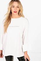 Boohoo Tia Embroidered Slogan Oversized Tee