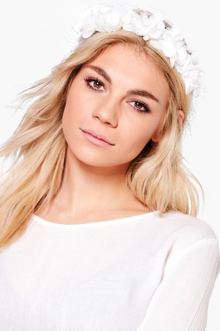 Boohoo Edie Bridal Mesh & Floral Headband White