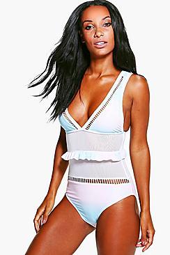 Boohoo Estonia Ombre Frill Mesh Swimsuit