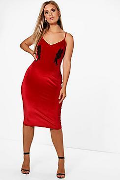 Boohoo Plus Emily Embroidered Velvet Bodycon Dress