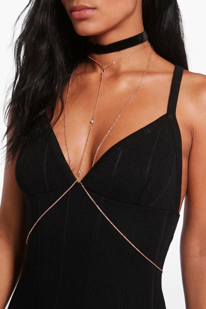 Boohoo Amy Velvet Choker & Body Chain Gold