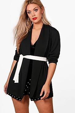 Boohoo Plus Contrast Belt Blazer
