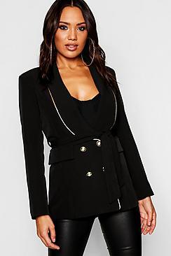 Boohoo Woven Military Gold Piping Double Breasted Blazer