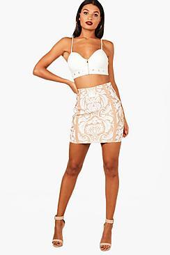 Boohoo Ariana Premium Heavy Bandage Printed Mini Skirt
