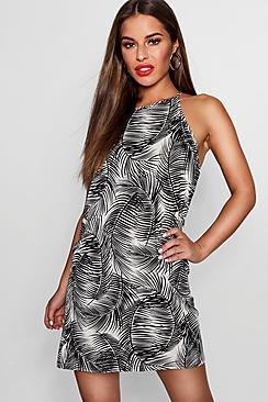 Boohoo Petite Francesca Palm Print Shift Dress