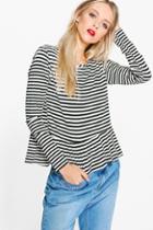 Boohoo Giana Stripe Long Sleeve Ruffle Hem Top Multi