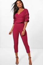 Boohoo Niamh Wrap Rouche Top & Trouser Co-ord Set