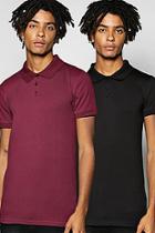 Boohoo Muscle Fit Polo 2 Pack In Black And Burgundy