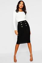 Boohoo Button Front Ribbed Midi Skirt