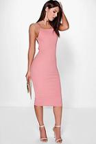 Boohoo Margarita Ribbed Open Back Midi Bodycon Dress