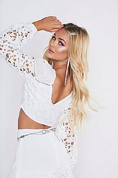 Boohoo Premium Lace Dobby Volume Sleeve Crop Top